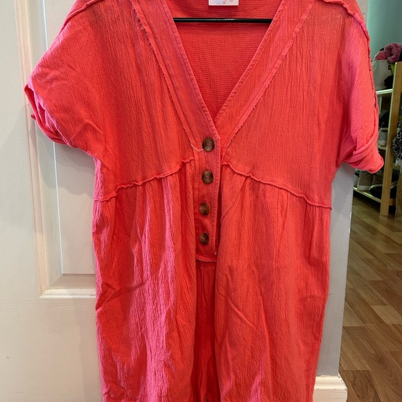 Pink Lily Pants - Coral Button-Down Dress